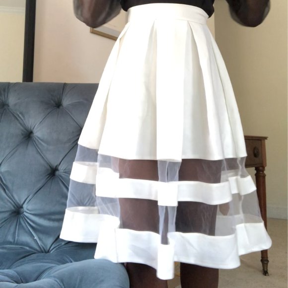 H&M WHITE MESH LAYER MIDI SKIRT - Picture 5 of 5